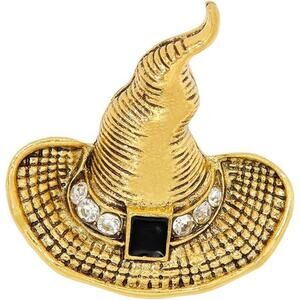 Halloween Witch Hat Brooch Pin for Women Crystal Pumpkin Black Cat Wing Brooches